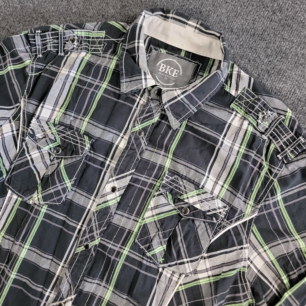 Buckle BKE Shirt Men XL Green Plaid Button Down Athletic Fit Long Sleeve Y2K